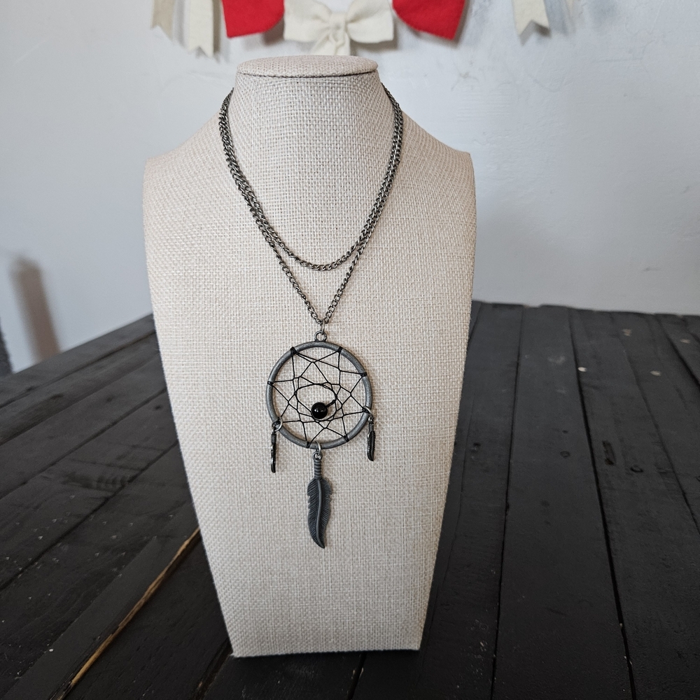 Silver Dreamcatcher Pendant Necklace Women's Jewelry Gothic Whimsical